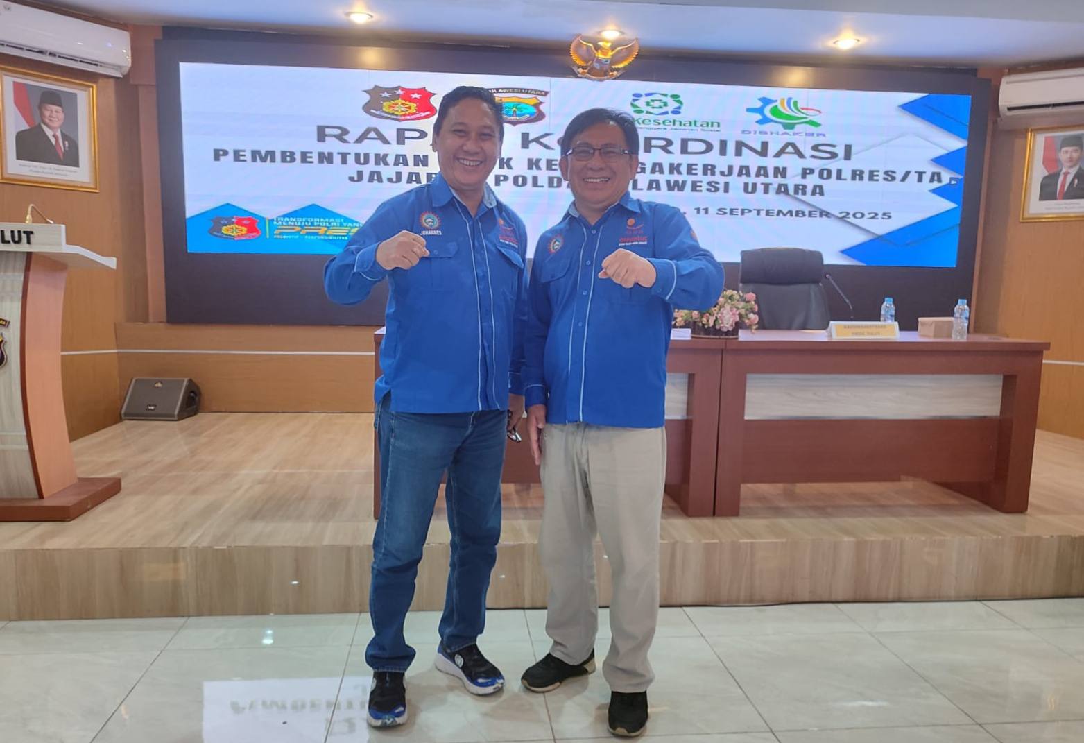 Sekretaris FSP NIBA SPSI Sulut, Johanes George dan Ketua FSP PPMI SPSI Sulut, Aswin D Lumintang, S.Sos