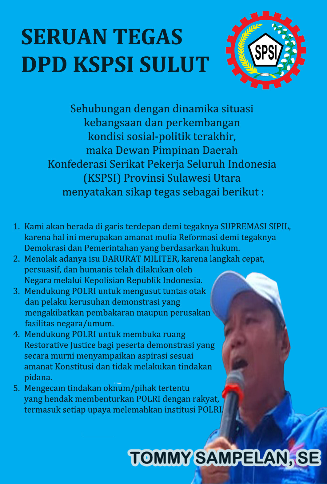 Aswin KSPSI Seruan Tegas KSPSI AGN Sulut