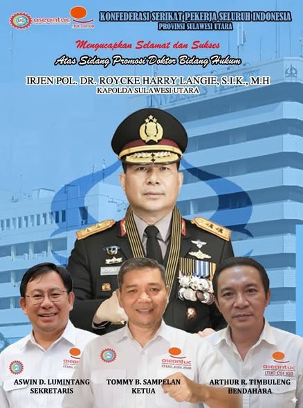 Dewan Pengurus Daerah Konfederasi Serikat Pekerja Seluruh Indonesia (KSPSI AGN) Sulawesi Utara melalui Ketua DPD KSPSI Sulut, Tommy Sampelan, SE yang saat itu didampingi Sekretaris, Aswin Donald Lumintang dan Bendahara, Arthur Timbuleng menyatakan, apresiasi atas pencapaian akademik Kapolda Sulut dengan meraih gelar doktor di bidang hukum.