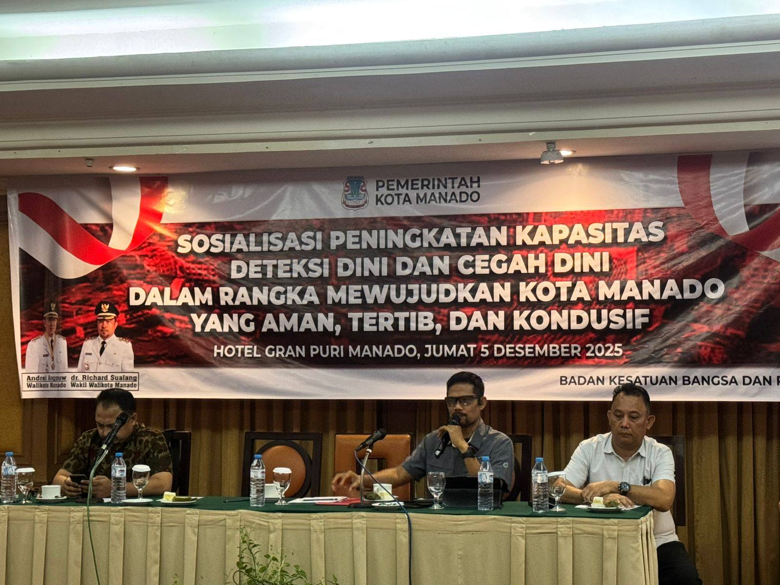 Satuan Tugas Wilayah (Satgaswil) Sulawesi Utara Densus 88 Anti Teror Polri menjadi narasumber pada acara sosialisasi peningkatan kapasitas deteksi dini dan cegah dini dalam rangka mewujudkan Kota Manado yang aman, tertib, dan kondusif.