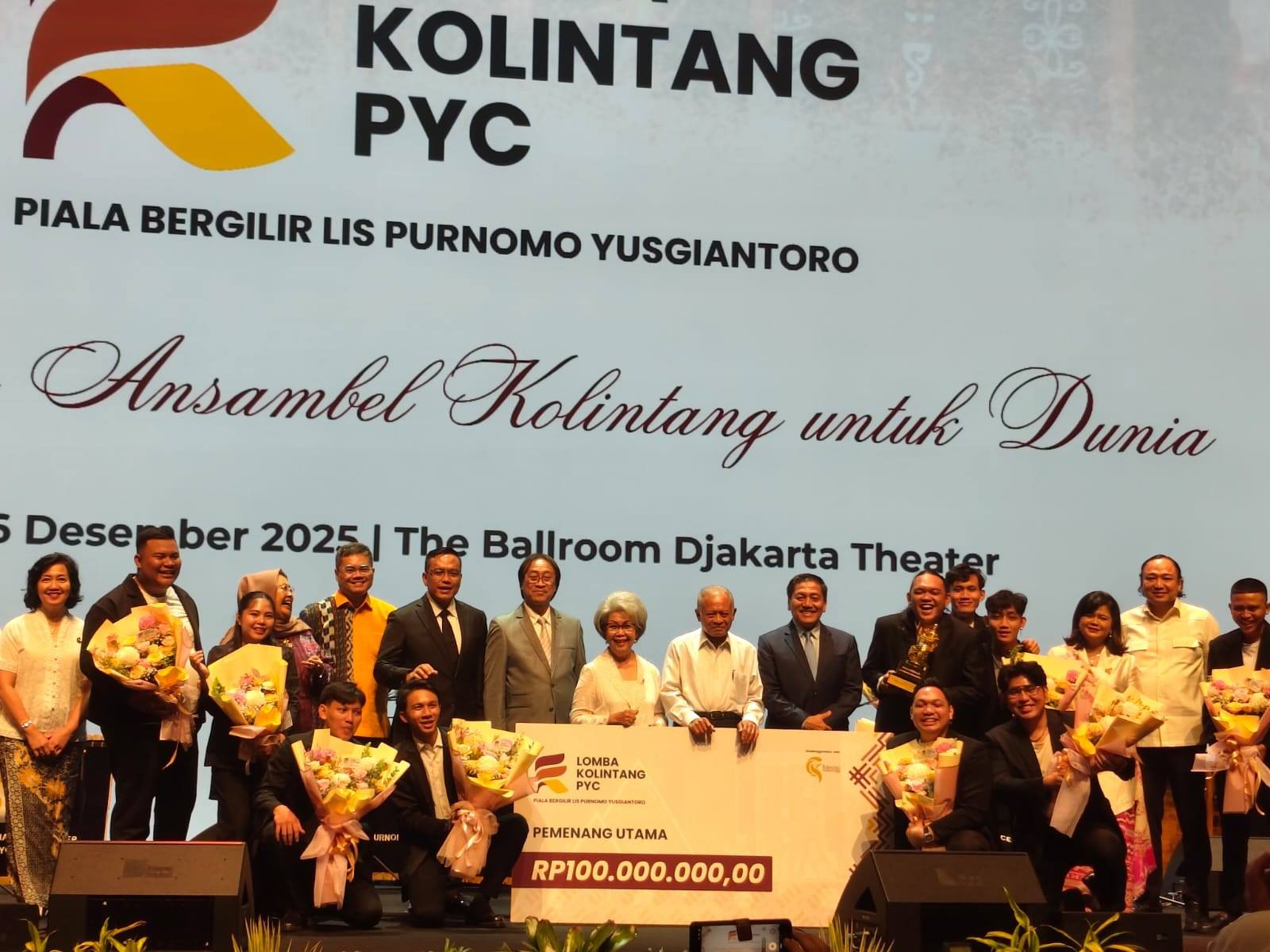 Purnomo Yusgiantoro Center (PYC) menggelar lomba Kolintang PYC memperebutkan Piala Bergilir Lis Purnomo Yusgiantoro di The Ballroom Djakarta Theater, Jakarta Pusat, Sabtu (6/12/2025) malam.