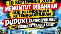 Koalisi Besar Perjuangan Buruh Indonesia (KBPBI) akan melakukan demo di Kantor DPRD Sulut, Kantor DPRD Kota Manado dan Kantor Disnakertrans Sulut